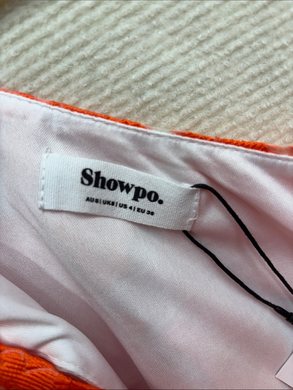 Showpo One-Shoulder Floral Jacquard Dress in Bright Orange - Picture 7 of 8